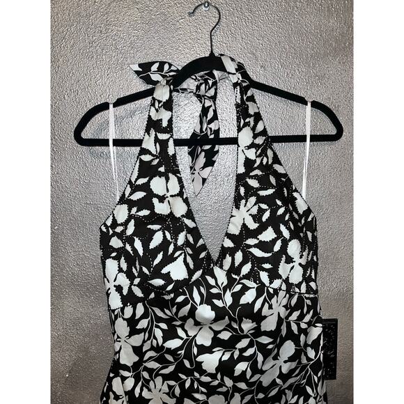 Kay Unger Black & White Floral Beaded Halter Dress – Size 12 – Elegant A-Line 🌺 - Picture 7 of 11